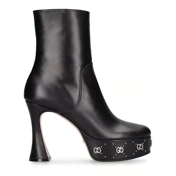 Gucci Janaya 115 Black Leather GG Stud Platform Booties 40 - Picture 1 of 6